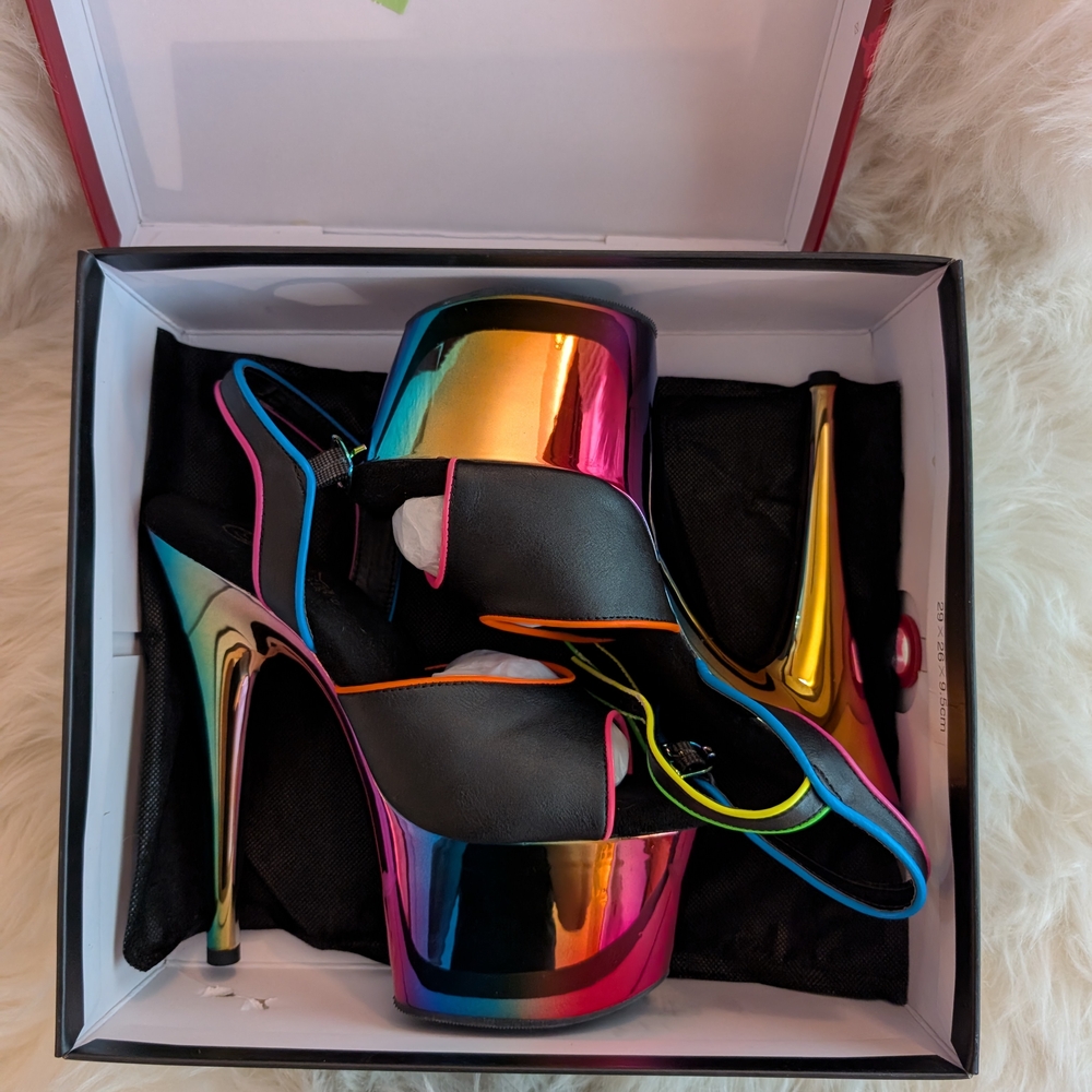Pleaser Adore 709 Rainbow Chrome Heels - Picture 5 of 11